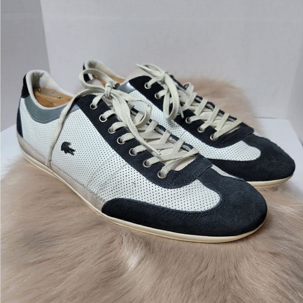 Lacoste Misano 28 Men's Casual Perfored Leather Blue Suede Sneakers Size 11.5